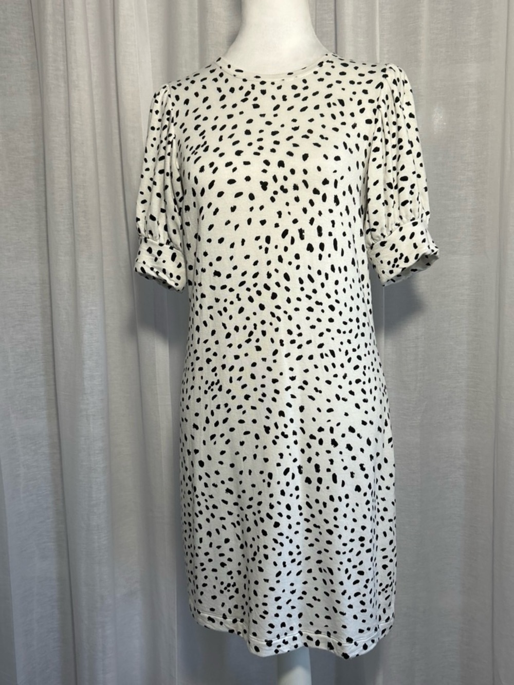 Daily Ritual White Midi Dress with Black Dot Print